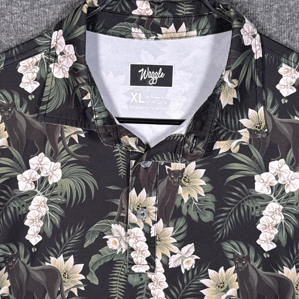 Waggle Golf Polo Shirt Men XL Performance Stretch Floral Jungle Panther Tropical